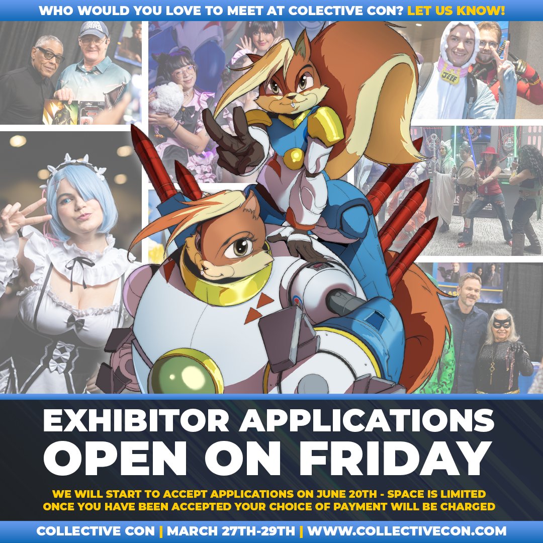 We are so excited to start making announcements for the March 27th-29th, 2026 Collective Con! 

On Friday our applications for Artist Alley and Vendors will open up.  We will take from this list in the order that they come in. We will begin to accept applications on June 20th.