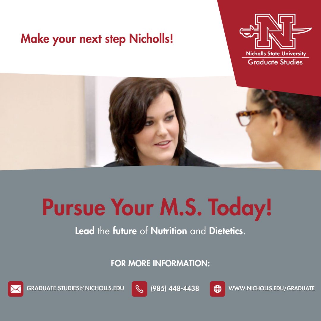 Nicholls State University Graduate Studies (@nichollsugs) on Twitter photo Pursue your M.S. in Clinical Nutrition & Dietetics Leadership at <a href="/NichollsState/">Nicholls State University</a>!
100% online, flexible, and designed for future RDNs.
Advance your career in as little as 2 years.
🔗 Learn more: nicholls.edu/allied-health-…
#OnlineMasters #DieteticsLeadership #NichollsUGS #RDNPrep Pursue your M.S. in Clinical Nutrition & Dietetics Leadership at <a href="/NichollsState/">Nicholls State University</a>!
100% online, flexible, and designed for future RDNs.
Advance your career in as little as 2 years.
🔗 Learn more: nicholls.edu/allied-health-…
#OnlineMasters #DieteticsLeadership #NichollsUGS #RDNPrep