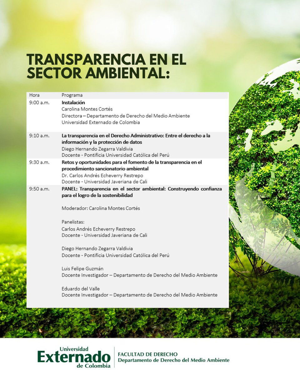 Te invitamos a participar en nuestro conversatorio 🌱“Transparencia en el Sector Ambiental: Construyendo confianza para el logro de la sostenibilidad”🌱

🗓️ Fecha: 14 de mayo 2025
📍 Lugar: Universidad Externado de Colombia Sala H-302 

Inscríbete 👉forms.office.com/r/XDzshf29mj