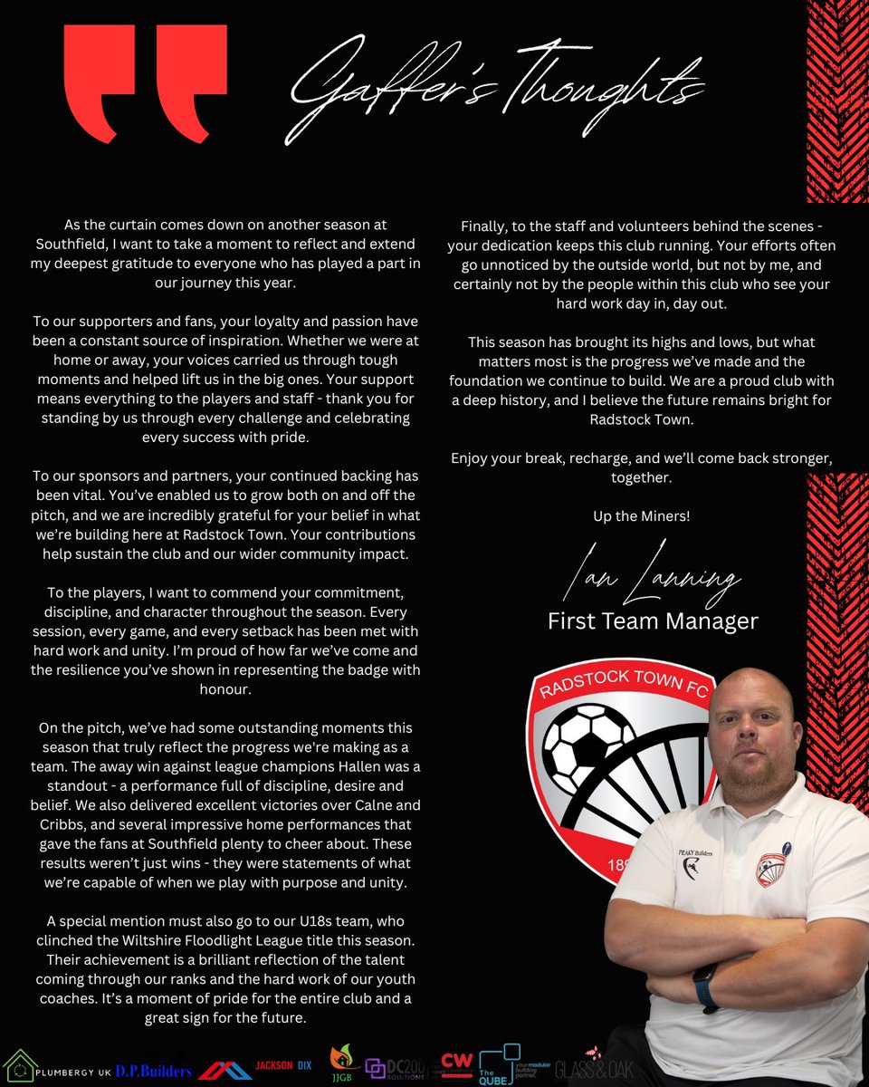 𝑻𝑯𝑬 𝑮𝑨𝑭𝑭𝑬𝑹’𝑺 𝑻𝑯𝑶𝑼𝑮𝑯𝑻𝑺 

Hear from First Team Manager Ian Lanning (<a href="/IJL79/">IAN LANNING</a>) as he reflects on his first season at the helm, and on building a platform for progress on and off the pitch

#UTM 🔴⚫️

<a href="/swsportsnews/">South West Sports News</a> <a href="/NonLeagueHQ1/">NonLeagueHQ</a>
