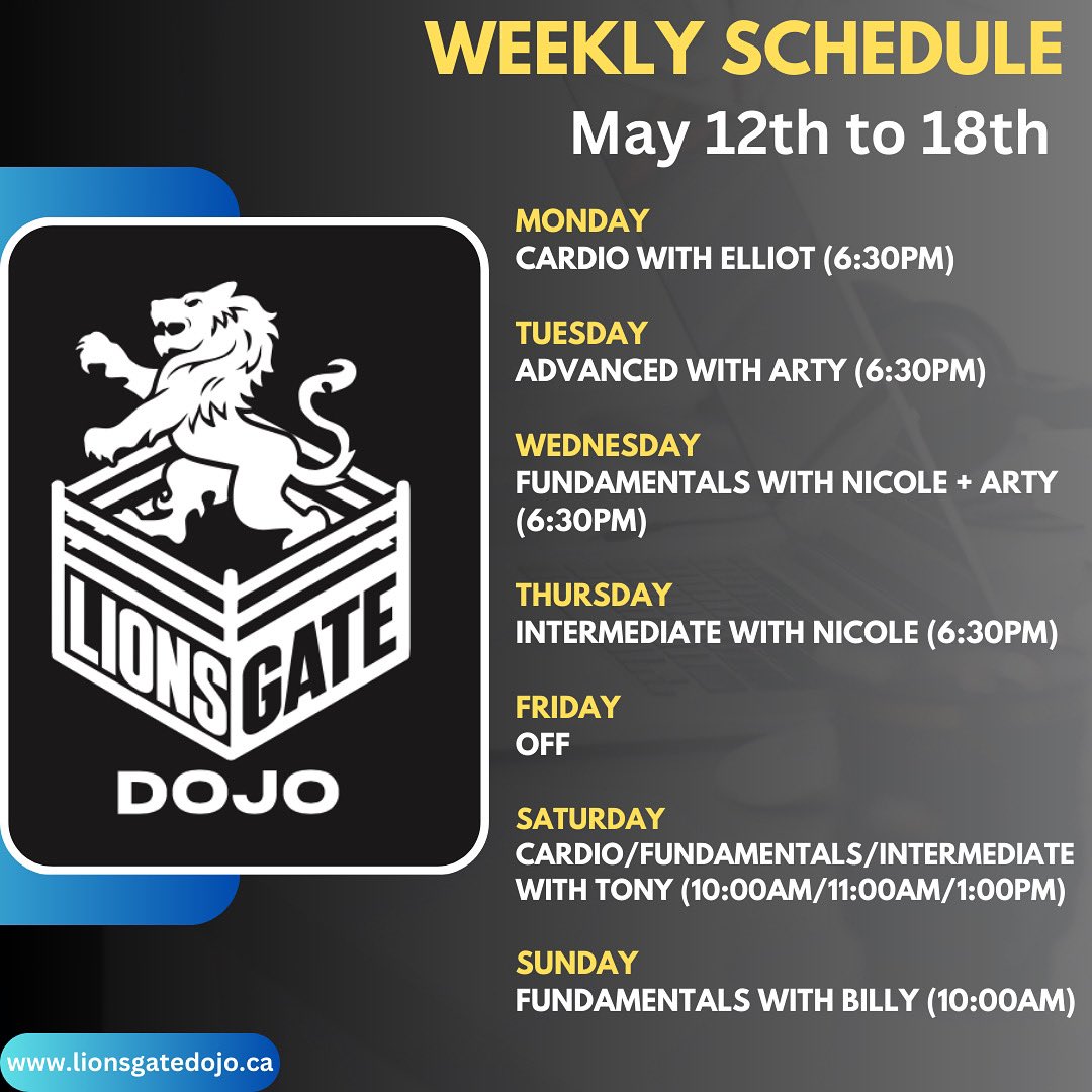 🦁 Weekly Schedule: May 12th to 18th 🦁