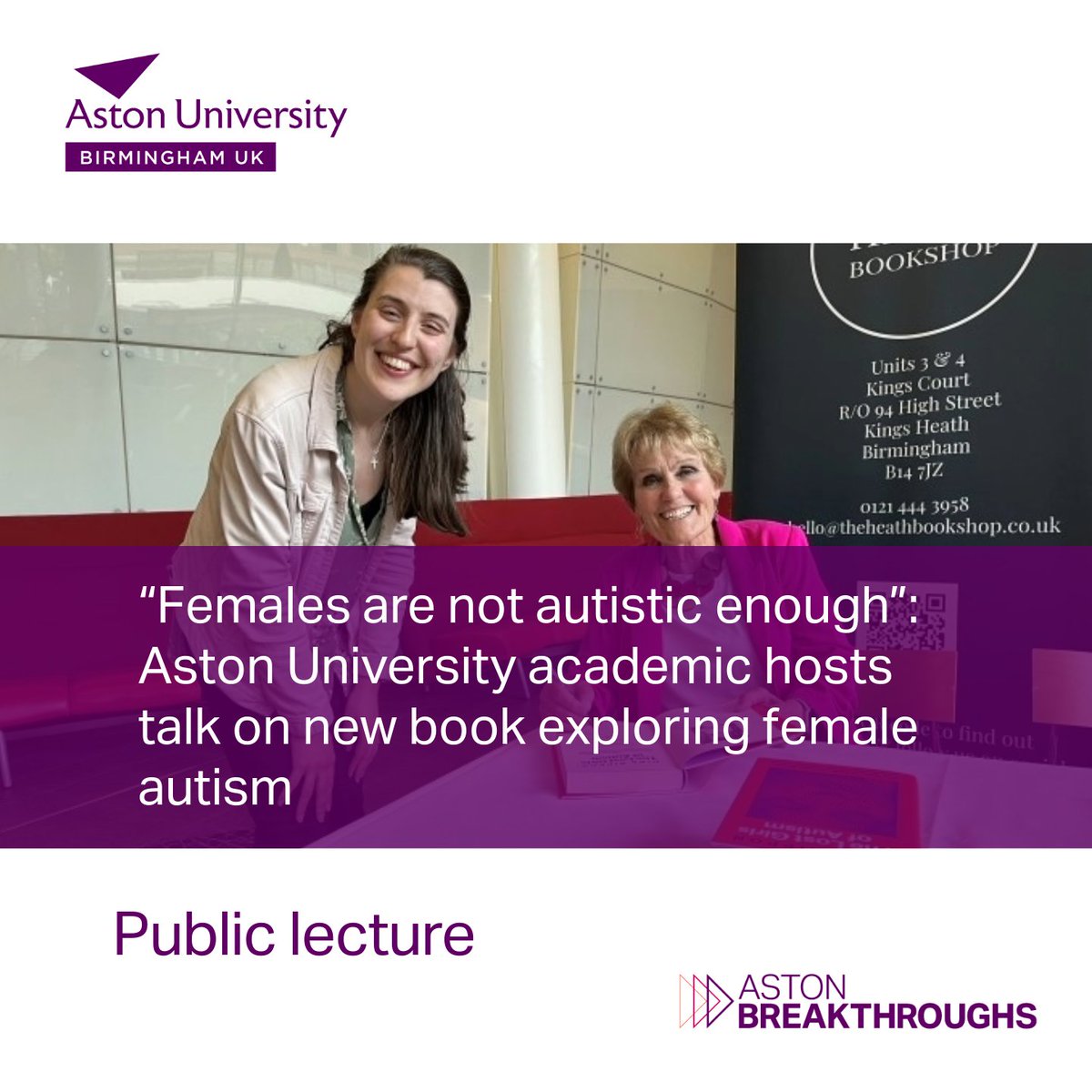 Aston University PR (@astonpress) on Twitter photo 📕|“Females are not autistic enough”: <a href="/AstonUniversity/">Aston University</a>'s <a href="/ginarippon1/">Gina Rippon</a> hosts talk on new book
🧠Autism was thought to be a male condition for a long time
♀️Women and girls with autism ‘fail’ standard tests as they are better at masking and camouflaging
👉tinyurl.com/32at326h 📕|“Females are not autistic enough”: <a href="/AstonUniversity/">Aston University</a>'s <a href="/ginarippon1/">Gina Rippon</a> hosts talk on new book
🧠Autism was thought to be a male condition for a long time
♀️Women and girls with autism ‘fail’ standard tests as they are better at masking and camouflaging
👉tinyurl.com/32at326h