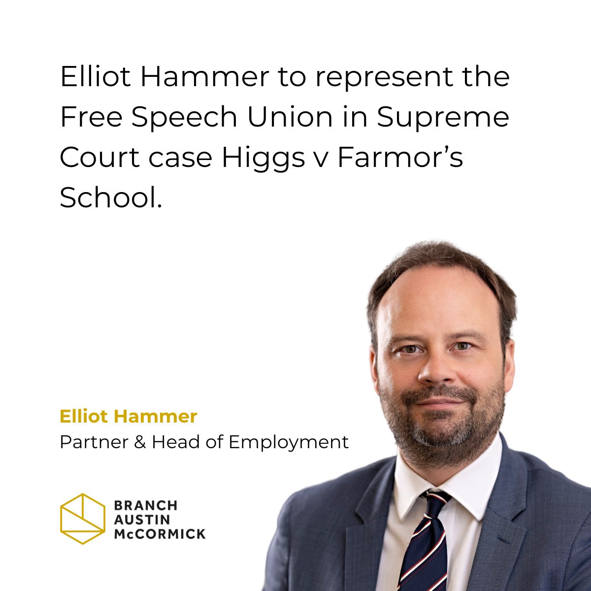 Branch Austin McCormick partner Elliot Hammer successfully represented the Free Speech Union (FSU) in the Court of Appeal case Higgs v Farmor’s School. Click to read more: branchaustinmccormick.com/press-release-… 

#BranchAustinMcCormick #BAM #Employment #FreeSpeechUnion #CourtofAppeal