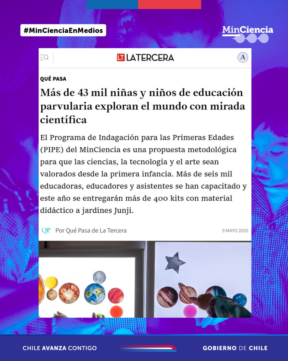 Ministerio de Ciencia (@min_ciencia) on Twitter photo #MinCienciaEnMedios 📰 <a href="/latercera/">La Tercera</a>: Más de 43 mil niñas y niños de educación parvularia exploran el mundo con mirada científica
🔎 Puedes leer más sobre este programa en: explora.cl/pipe/ #MinCienciaEnMedios 📰 <a href="/latercera/">La Tercera</a>: Más de 43 mil niñas y niños de educación parvularia exploran el mundo con mirada científica
🔎 Puedes leer más sobre este programa en: explora.cl/pipe/