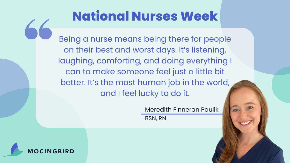 Happy National Nurses Week!

This week we proudly celebrate nurses for their dedication and compassion. Your hard work, daily sacrifices, and commitment to patient care do not go unnoticed.

Here’s what Meredith shared about being a nurse:

#NationalNursesWeek  #Mocingbird