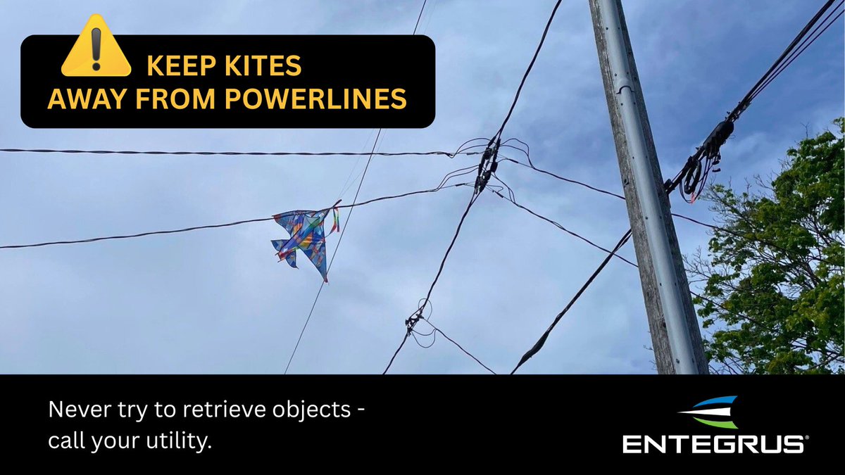 A kite tangled in powerlines is more than a mishap — it's a serious danger. ⚠️

Fly kites &amp; drones well away from overhead lines, and never try to retrieve objects yourself. Always call your utility.

Let’s stay safe this Powerline Safety Week. #PowerlineSafety