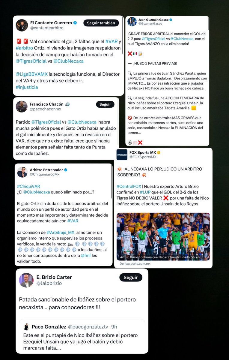 XaviSol_'s tweet image. ⚠️ No es común que los analistas 
arbitrales coincidan en una jugada
polémica. [TIGRES vs NECAXA]

Los ex árbitros @cantantearbitro, 
@pacochaconmx, @ChiquimarcoMx, 
@lalobrizio, @arturobrizioc coinciden. 
 
También el analista @GuzmanGasso 

¿Qué dirá el @Arbitraje_MX?