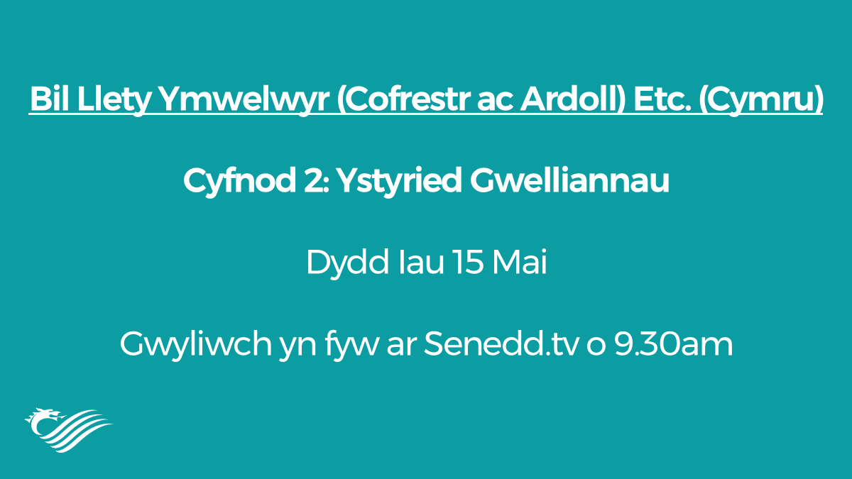 📢Ddydd Iau 15 Mai, bydd y Pwyllgor yn trafod gwelliannau Cyfnod 2 i'r Bil Llety Ymwelwyr (Cofrestr ac Ardoll) Etc. (Cymru).
Mae'r rhestr o welliannau wedi'u didoli a'r grwpiau wedi cael eu cyhoeddi.

Gallwch ddarllen mwy am y Bil yma:
busnes.senedd.cymru/mgIssueHistory…