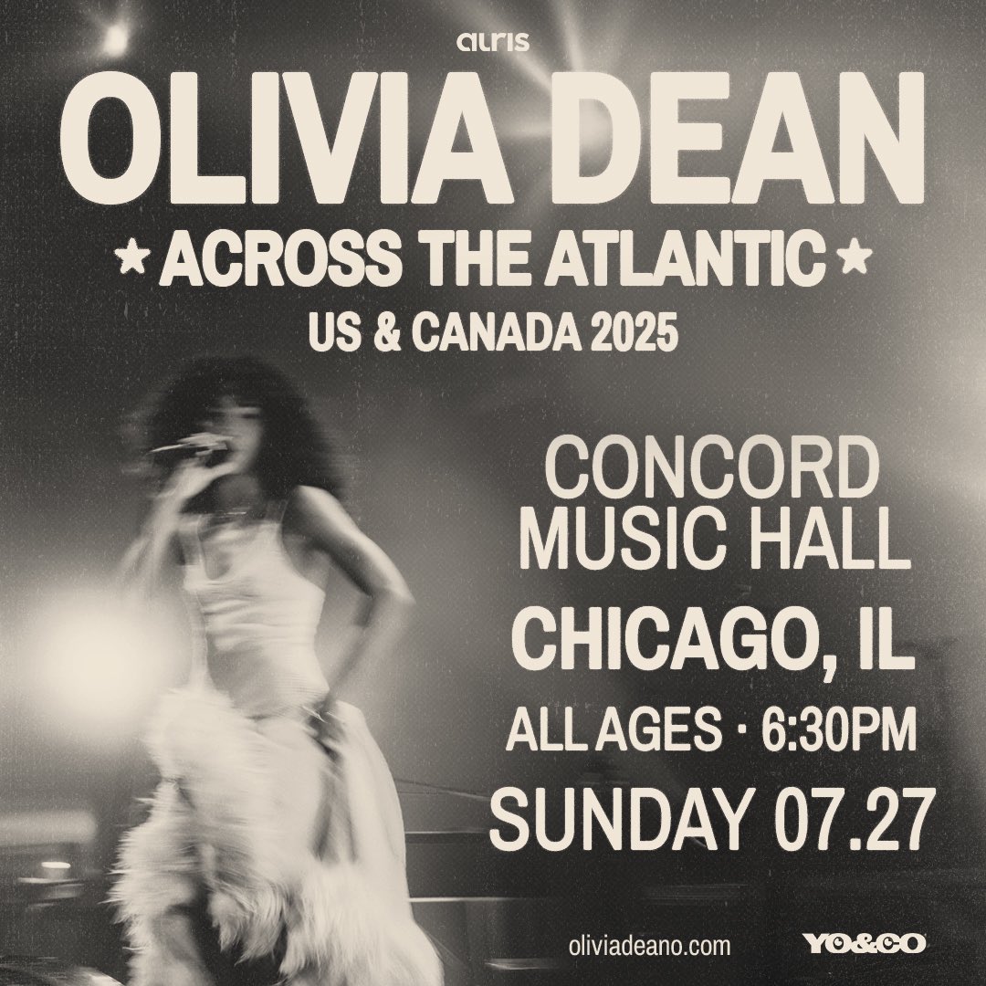 Excited to announce <a href="/oliviadeano/">.</a> Across The Atlantic tour!

Sunday July 27th :: All Ages :: Doors @ 6:30pm

🎟️-Tickets on sale Tuesday, May 13th at 10am @ hive.co/l/oliviadean OR concordmusichall.com
