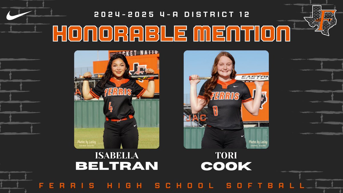 Congratulations to our Honorable Mentions Tori Cook and Isabella Beltran 👏🏼💪🏼🥎 <a href="/castillo_ac/">Tonycastillo</a> <a href="/ferrisallsports/">Ferris All Sports Club</a> <a href="/FerrisISD/">Ferris ISD</a>  #FAST