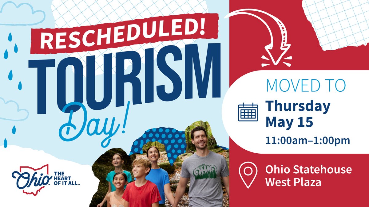 RESCHEDULED! Ohio Tourism Day will now take place on Thursday May 15th. Come plan your next great Ohio adventure! ohio.org/tourismday