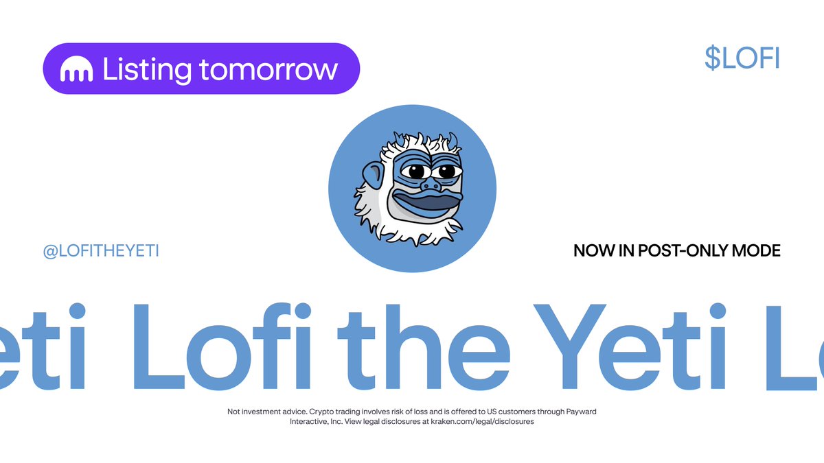 Less than 24 hours until $LOFI is available on Kraken! 

ℹ️ Deposits and withdrawals are enabled, markets are currently in post-only mode

Deposit here ⤵️
p.k.xyz/9f1e/avnigyky 

*Geographic restrictions apply