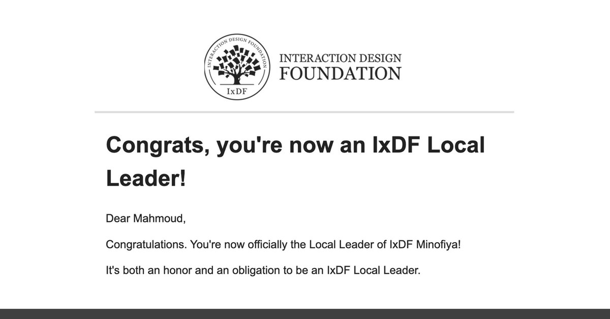Mahmoud Elbeltagy (@mahmoudelbltag2) on Twitter photo 🚀 Excited to share that I’ve officially become the Local Leader for IxDF Minofiya – Egypt with <a href="/ixdf_org/">IxDF - Interaction Design Foundation</a>
📍Our first meetup is coming soon, and I’d love to hear your ideas or topics you’d like us to start with!
#IxDF #IxDFLocalGroups #UXDesign #DesignCommunity #IxDFMinofiya 🚀 Excited to share that I’ve officially become the Local Leader for IxDF Minofiya – Egypt with <a href="/ixdf_org/">IxDF - Interaction Design Foundation</a>
📍Our first meetup is coming soon, and I’d love to hear your ideas or topics you’d like us to start with!
#IxDF #IxDFLocalGroups #UXDesign #DesignCommunity #IxDFMinofiya