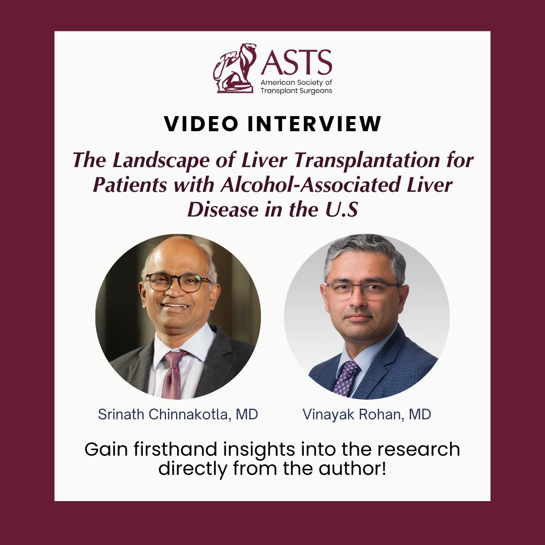 Join Dr. Rohan and Dr. Chinnakotla for a discussion on "The Landscape of Liver Transplantation for Patients with Alcohol-Associated Liver Disease in the United States"— hear insights directly from the author on this vital area of transplantation. bit.ly/4jXNQoi