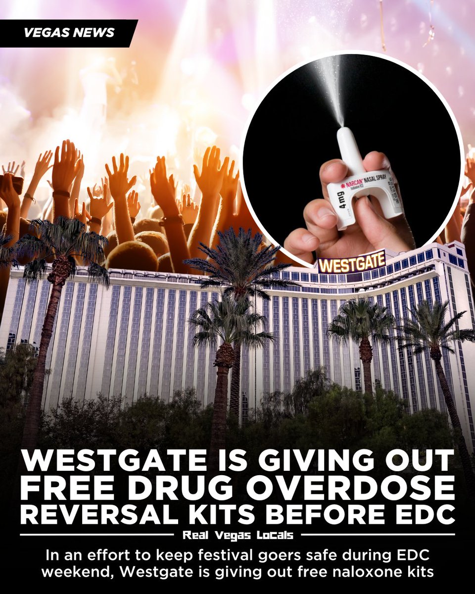 RealVegasLocaIs's tweet image. In an effort to keep festival goers safe during Electric Daisy Carnival weekend, Westgate Las Vegas will host a pop-up on Friday, May 16, from 10 a.m. to 3 p.m.

Free naloxone kits will be available, along with snacks, water, and educational materials on how to use the medication…