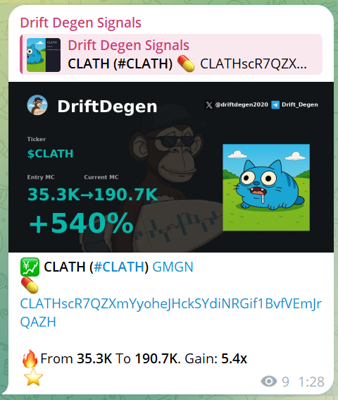 driftdegen2020's tweet photo. 💹 $CLATH (#CLATH)
💊 CLATHscR7QZXmYyoheJHckSYdiNRGif1BvfVEmJrQAZH
🔥 $35.3K → $190.7K. Gain 5.4X
⭐️⭐️⭐️⭐️⭐️⭐️⭐️⭐️⭐️⭐️⭐️⭐️⭐️⭐️
No noise. Just results.
🚀 Signal hit in the group: https://t.co/Leee7jAlCB
👁 Follow for more wins: @DriftDegen2020
#Solana #Gem #1000X https://t.co/p4HBwf4LIq