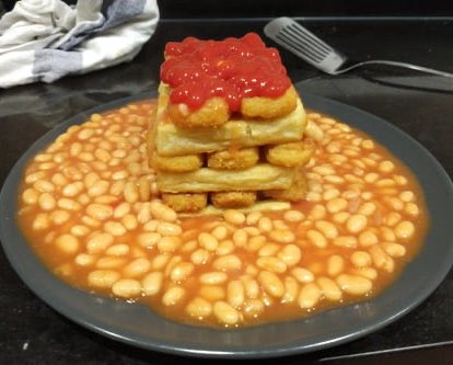 Potato Waffles, Fish Fingers and Beans