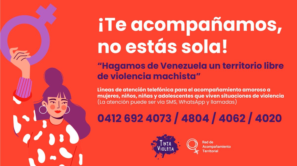 ♀️La Red de Acompañamiento Territorial, plataforma que agrupa a distintas colectivas para brindar apoyo a mujeres y NNA, pone a disposición estos números de atención en casos de VbG.

📲 Por SMS, WhatsApp y llamadas
⏰ De 8 am a 8 pm
🆓 Servicios gratuitos