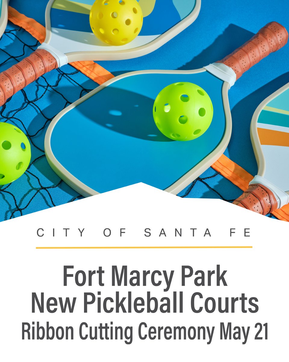 🎉 You're invited! Join us May 21 at 1 PM for the Ribbon Cutting at Ft. Marcy Park's new pickleball courts. New surfacing, color scheme, and accessible walkways are ready. Corner of Old Taos Hwy &amp; Murales Rd. Open to all! 🏓 #PickleballSantaFe