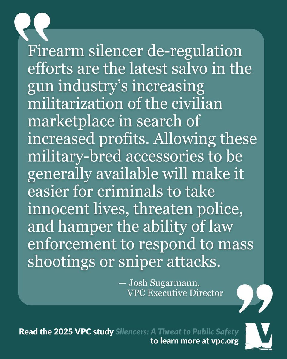 Learn more about the public safety threat that firearm silencers pose by reading the VPC's new study at gunindustryaccountability.org/issue/silencer….

#violencepolicycenter #gunviolenceprevention