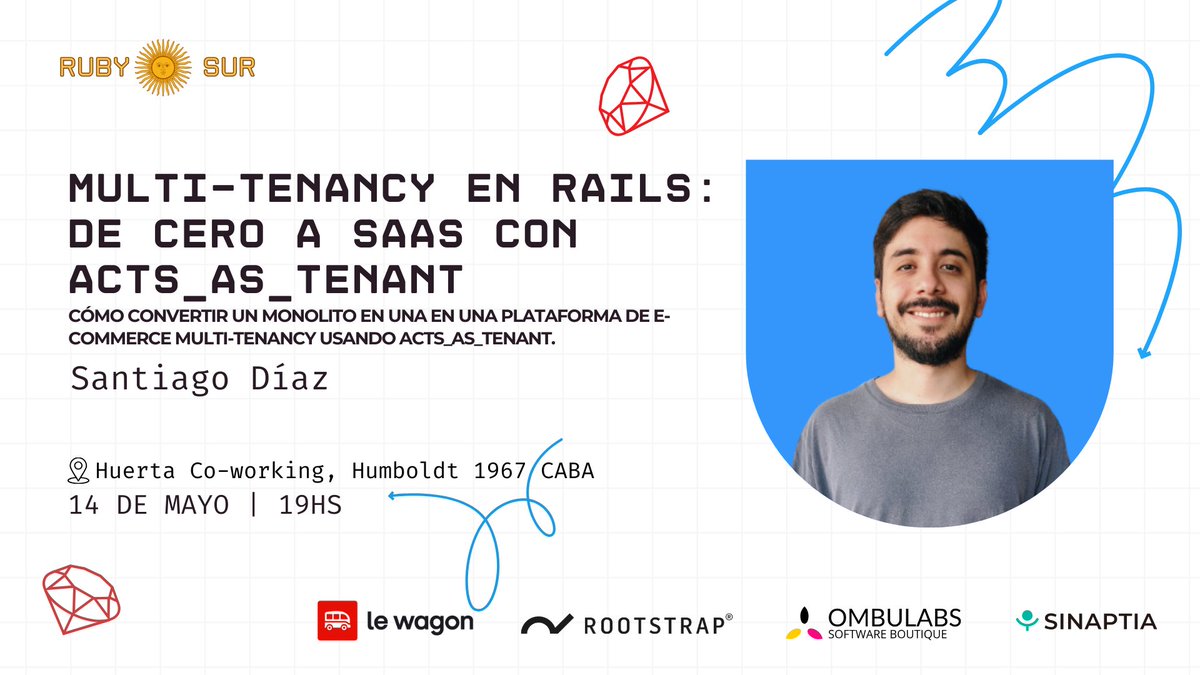 rubyargentina's tweet photo. ¿Alguna vez surgió la duda de cómo se gestionan miles de tiendas en una sola aplicación?
Santiago (@sndz87_) nos contará como transformar una aplicación monolítica en una plataforma SaaS escalable, con experiencias reales y buenas prácticas aplicadas a plataformas de e-commerce https://t.co/J1cAsjpnhl