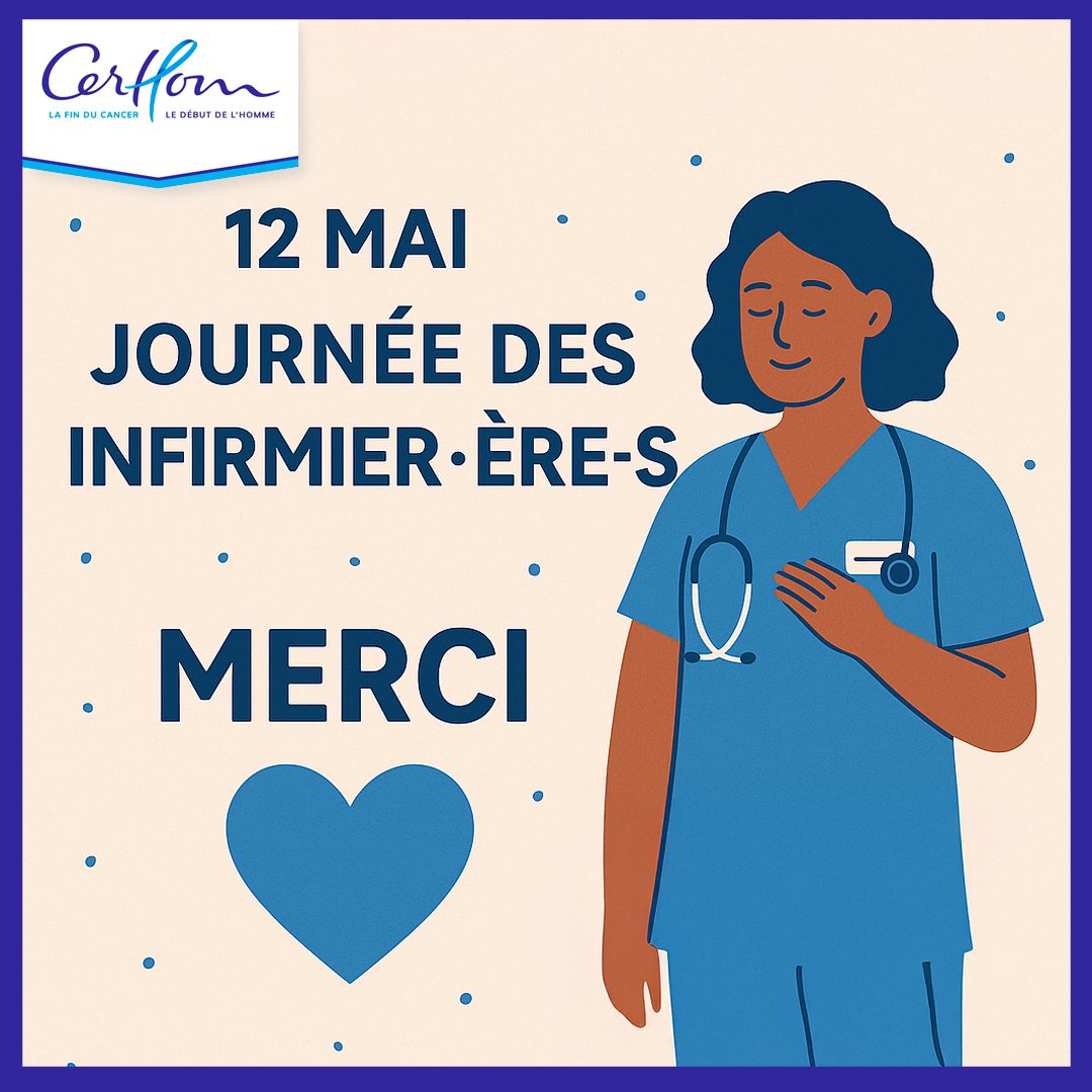 12 mai – Journée des infirmier·ère·s 🩺
Merci à toutes celles et ceux qui soignent ❤️, rassurent 🤲, accompagnent 🤝
 Chez #CerHom, on ne vous oublie pas. MERCI !
#JournéeDesInfirmiers #Santé #Soignants #Merci #Prévention #CancersMasculins