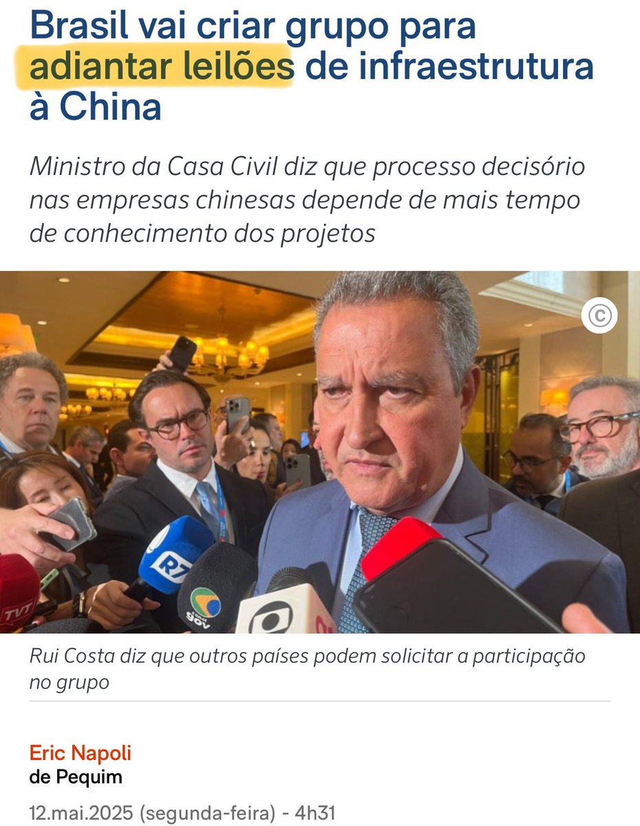 Lula decidiu entregar aos chineses oportunidades de ouro para explorar a infraestrutura do Brasil.

Estou protocolando requerimentos de informação cobrando respostas da Casa Civil e do Itamaraty.

Ainda estou demandando do TCU que investigue o caso. É evidente a possível violação