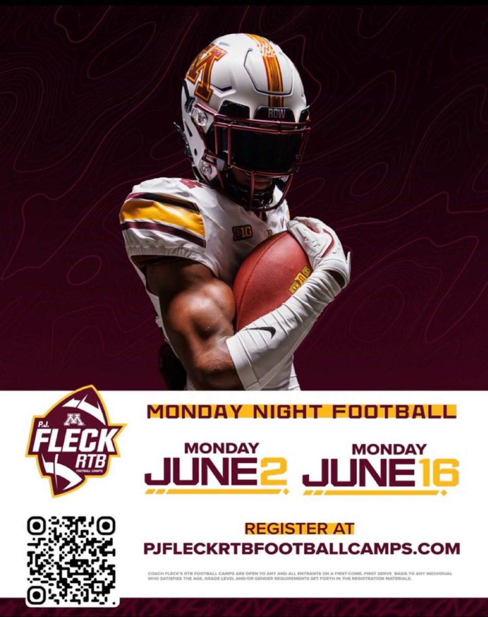 William Becker (@willb_igwt) on Twitter photo I’ll have a great opportunity to get to <a href="/GopherFootball/">Minnesota Football</a> for the Monday Night Football camp on June 2nd! #RTB <a href="/Coach_Fleck/">P.J. Fleck</a> <a href="/CoachKoehler/">Eric Koehler</a> <a href="/Coach_CJRobbins/">Cameron (C.J.) Robbins</a> <a href="/COACHDOTT/">Dennis Dottin-Carter</a> I’ll have a great opportunity to get to <a href="/GopherFootball/">Minnesota Football</a> for the Monday Night Football camp on June 2nd! #RTB <a href="/Coach_Fleck/">P.J. Fleck</a> <a href="/CoachKoehler/">Eric Koehler</a> <a href="/Coach_CJRobbins/">Cameron (C.J.) Robbins</a> <a href="/COACHDOTT/">Dennis Dottin-Carter</a>
