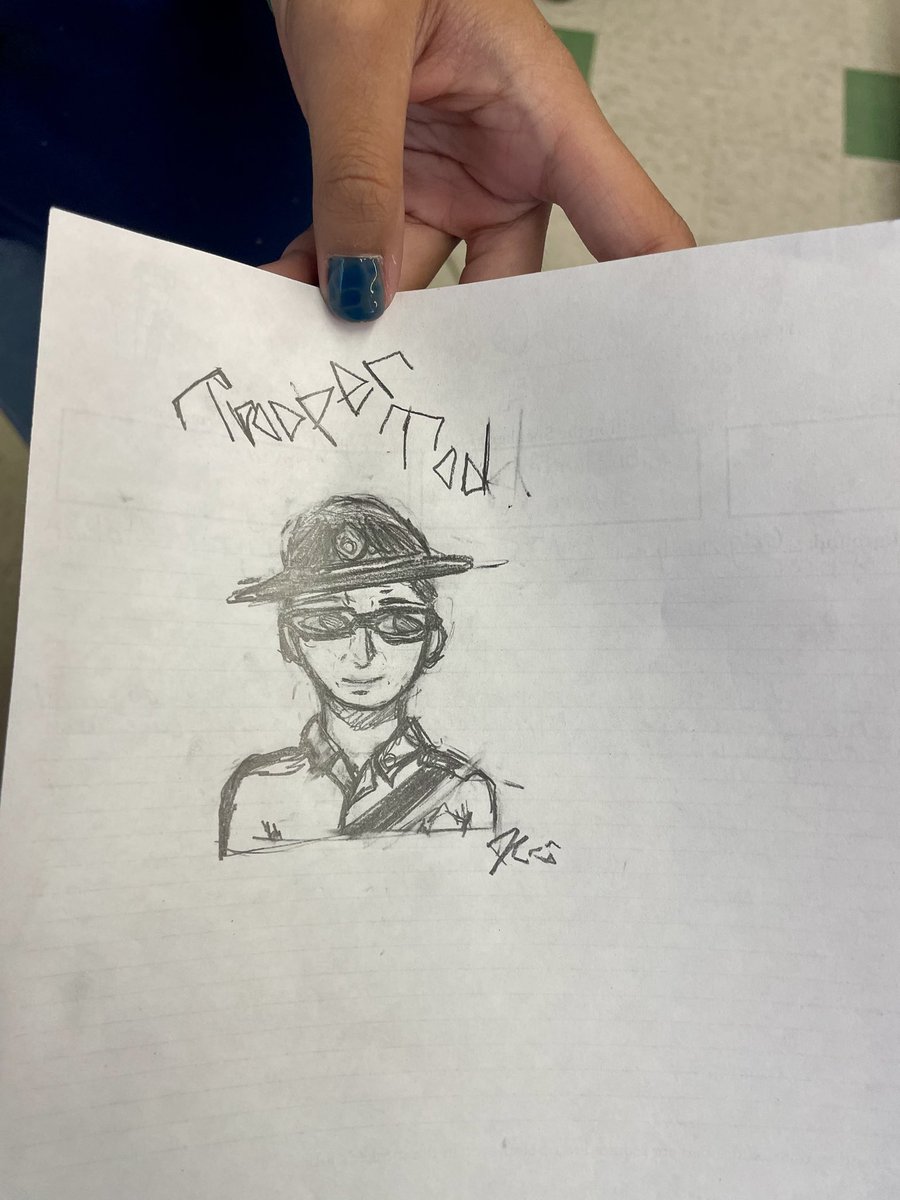 TrooperTodKHP's tweet image. Meet Journey, during my talk to the Colby Middle School JAG-K class today, she drew my portrait. 😊
Does it look like me? She showed me her other works too. She’s a talented little artist!