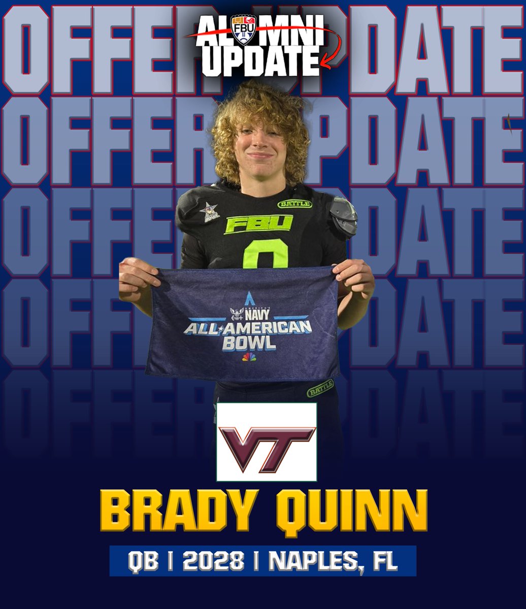 FBUcamp's tweet photo. OFFER UPDATE ❗
#FBUPathAlum Brady Quinn secures a D1 offer from Virginia Tech 🦃
Congratulations
You Next? #FBU #GetBetterHere
https://t.co/yM25Y8Tc1O
@stevequinnFBU
@QBQuinn2 https://t.co/qdISZME6Mb