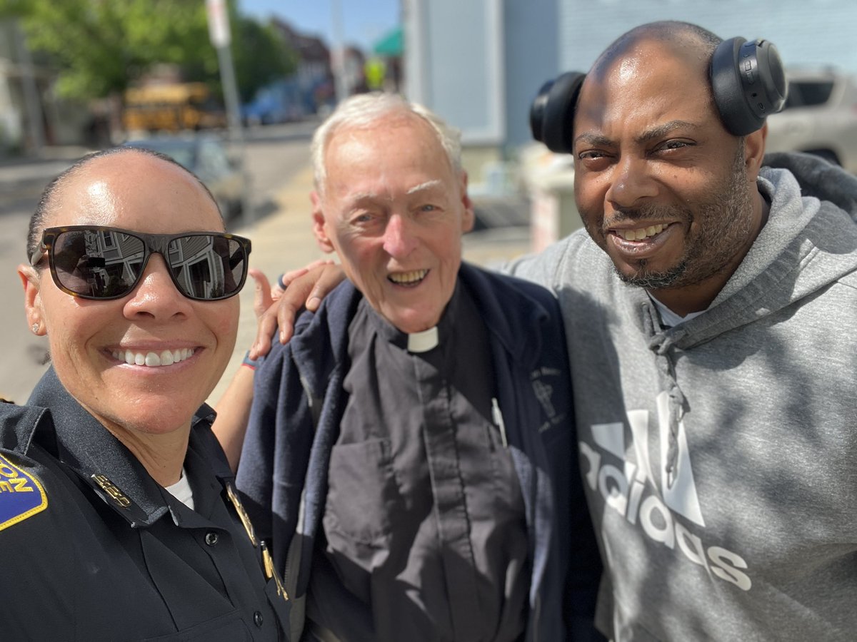 Perfect weather for a CD19 Walk &amp; Talk in the community today with my partner in crime, Father Conway. Everyone lights up when they see him! Might be time to get him a call sign—he’s earning it! 💙😆🙏😎 #DocConway #FatherClintEastWood #communityengagement