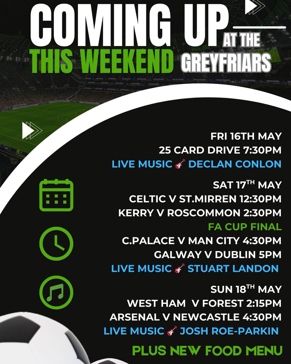 👆 Coming Up This Weekend 👆
A weekend of Live Entertainment &amp; Sports that’s just what the weekends were made for! Lookout for a new weekend food menu launch from Friday 🌭