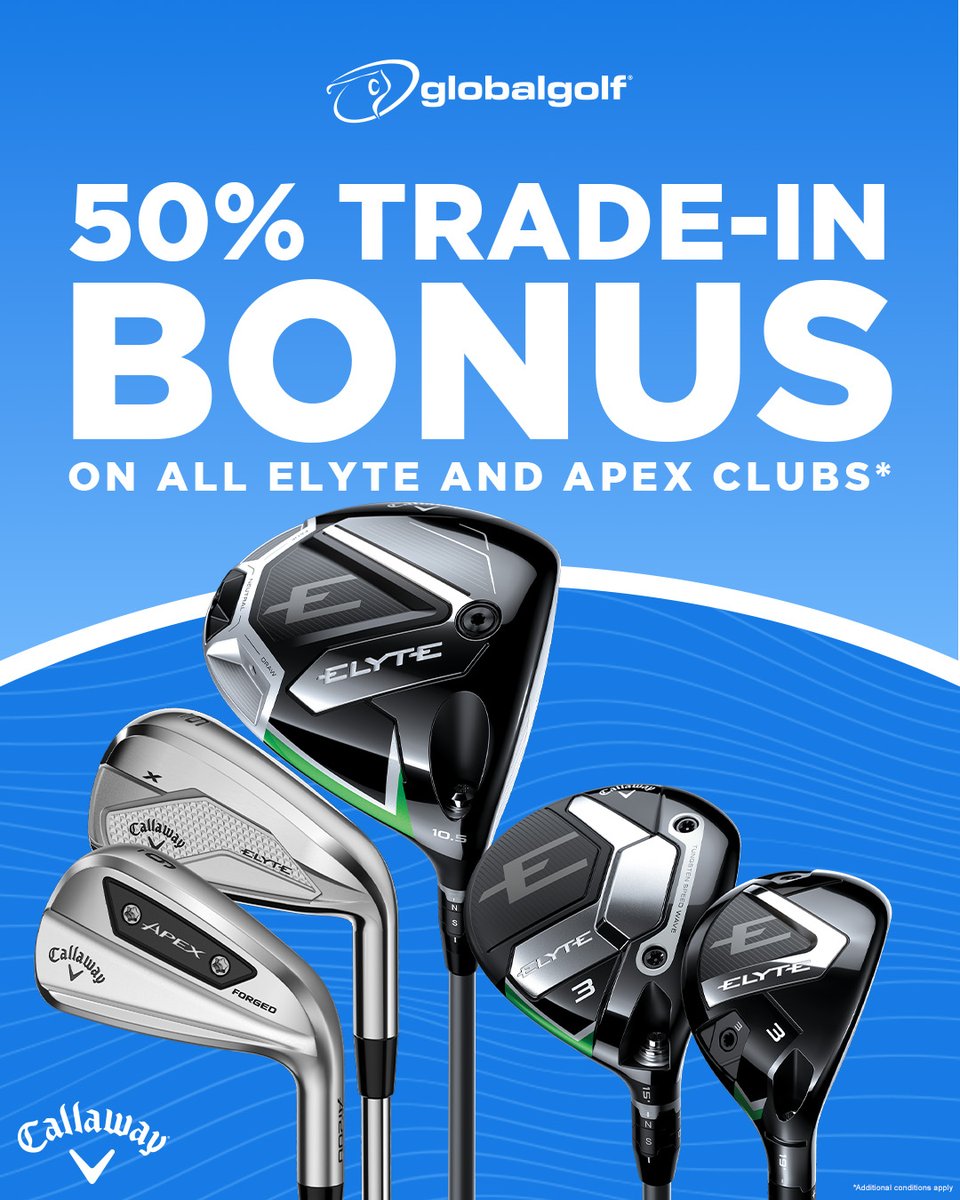 Trade in and trade up! ⛳️

Take your game to a new level with a 50% Trade-In Bonus on all Elyte and Apex Clubs! 🏌️‍♂️

Shop Now ➡️ globalgolf.com/trade-in/promo…

#GlobalGolf #BestDealsInGolf #Callaway #TeamCallaway #Iorns #Deals #Promos #Savings