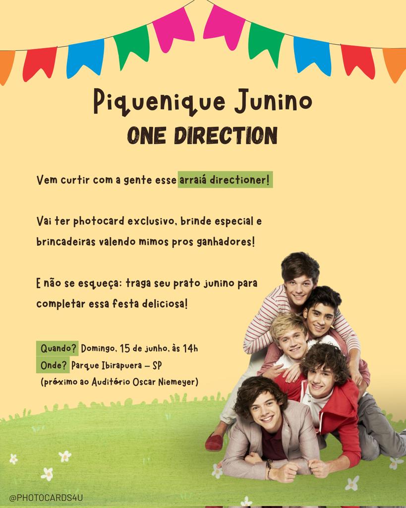 photocards4u's tweet photo. 🎉 Arraiá directioner chegando com tudo!

É no dia 15/06, às 14h, no Parque Ibirapuera 💛

Leva sua canga ou toalha pra sentar com a galera e curtir à vontade!

E não esquece de trazer um prato junino pra compartilhar — vai ser uma festa deliciosa! 🌽🍰 https://t.co/Ec9Q6BdGEG