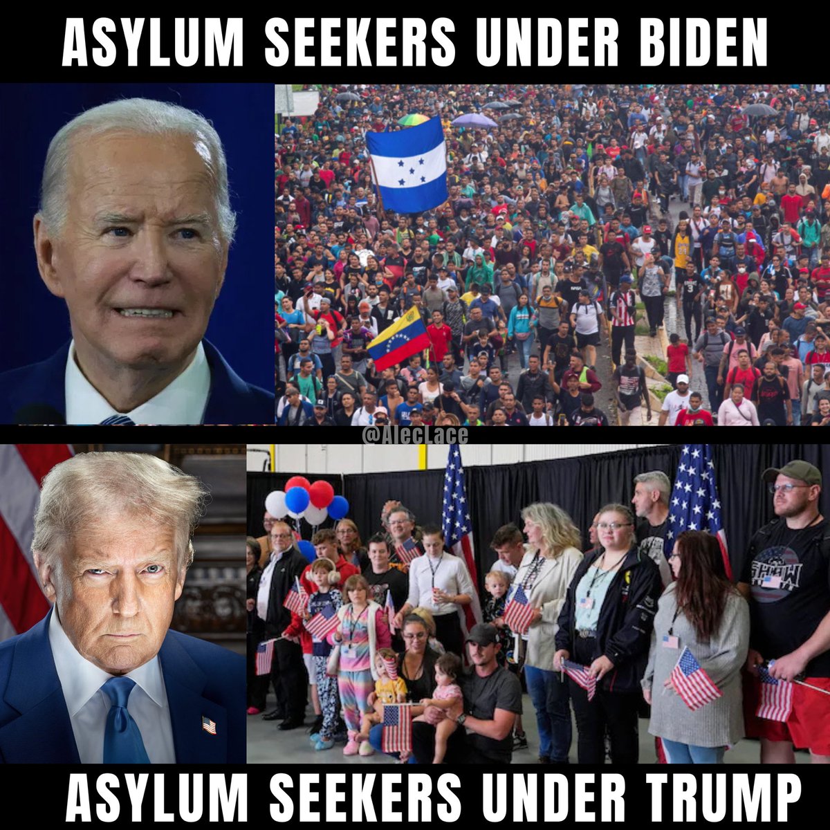 🚨 ASYLUM SEEKERS  TRUMP vs BIDEN

BIDEN: Mostly Males of Military Age carrying the Flag of a Foreign Nation 

TRUMP:  Mostly Families carrying the Flag of the United States