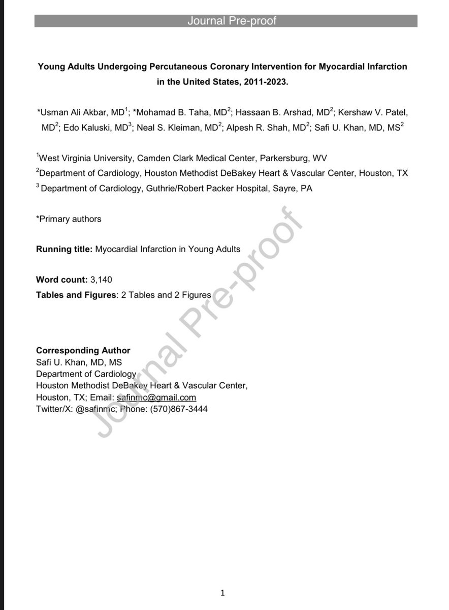 Usman A. Akbar, MD (@usman_aliakbar) on Twitter photo Excited to share my latest publication in @AJConline!
Thank you, <a href="/safinmc/">Safi U. Khan, MD, MS</a>, for the mentorship and opportunity.
We analyzed 16,209 young adults (18–50) undergoing PCI for myocardial infarction (MI) between 2011–2023 using real-world TriNetX data. Excited to share my latest publication in @AJConline!
Thank you, <a href="/safinmc/">Safi U. Khan, MD, MS</a>, for the mentorship and opportunity.
We analyzed 16,209 young adults (18–50) undergoing PCI for myocardial infarction (MI) between 2011–2023 using real-world TriNetX data.