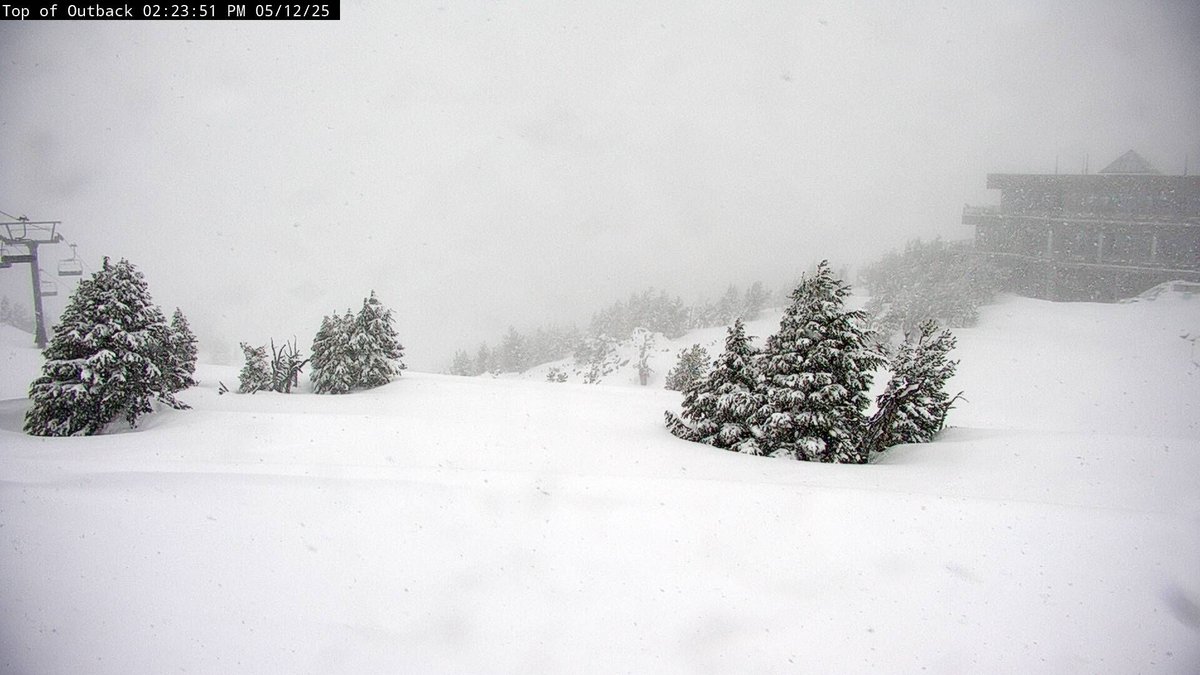 A May powder day at <a href="/mtbachelor/">Mt. Bachelor</a> today and it's still snowing! See more webcams on our app or at onthesnow.com