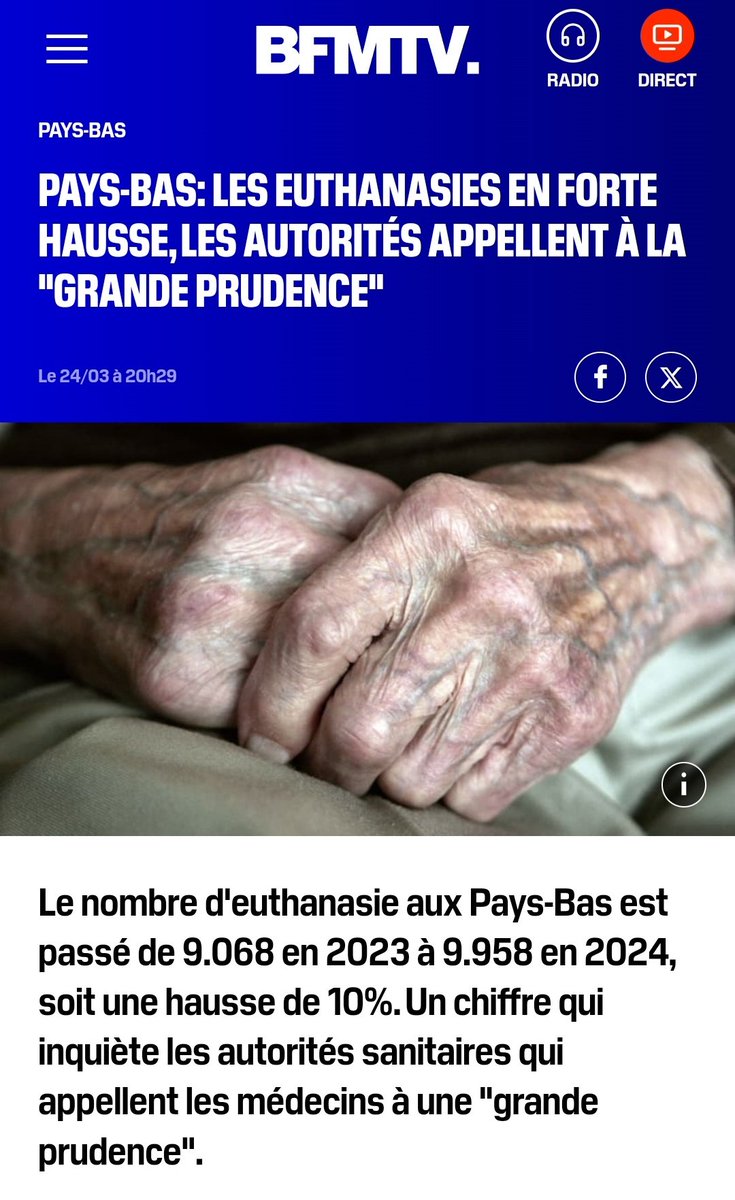 Dans les pays où l’aide à mourir est sans bride, que voit-on ?
Une progression galopante : +10% par an !

Là, une femme de 39 ans euthanasiée car dépressive. Quelques mois plus tôt, une autre, 29 ans, souffrant d’autisme...

Étaient-elles, à proprement parler, en « fin de vie »?