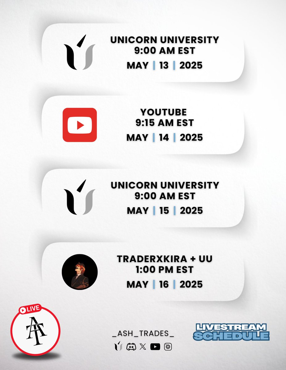 traderxkira's tweet photo. 🚨 BIG ANNOUNCEMENT 🚨

I’m thrilled to share that starting this Friday, I’ll be hosting weekly live streams exclusively inside @Unicorn_U! 🦄🔥

We’ll dive into trade setups, insights, strategies, Q&A, connecting in real time, and growing together as a community.

✨ Set your reminders, invite your friends, and don’t miss out on the chance to join me live every week.

👉 Want in? Make sure you’re part of @Unicorn_U and be ready to tune in this Friday at 1pm ET.

Click the link in bio and let’s make it epic together!

#Livestream #UnicornU #CommunityVibes #BigNews #LetsGo #Toodegrees #StatMap #ForeverModel