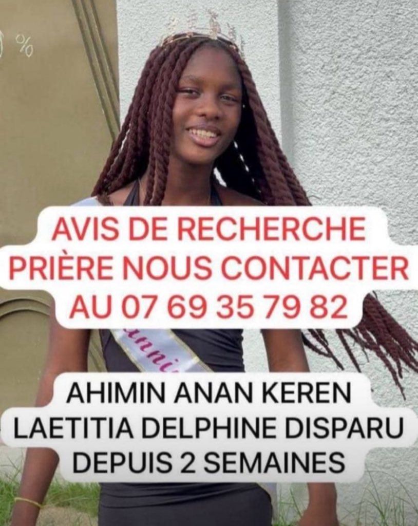 lemedia100filtr's tweet image. 🚨🇨🇮 ALERTE Disparition 

Nous lançons un appel à témoin pour retrouver Ahimin Anan Keren Laetitia Delphine, portée disparue depuis maintenant 2 semaines.

Si vous avez des informations, même les plus minimes, merci de contacter le 07 69 35 79 82 de toute urgence.

Partagez…