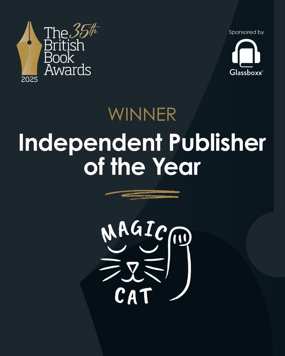 Our first winner of Independent Publisher of the Year (sponsored by <a href="/glassboxx/">Glassboxx</a>) is <a href="/publishing_cat/">Magic Cat Publishing</a> 📚

“Joy and possibility have infused the process of publishing with Magic Cat,” said one of its authors #Nibbies #BritishBookAwards