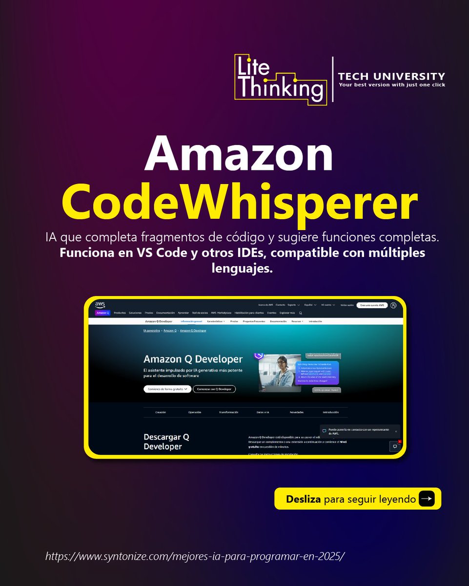 ThinkingLite's tweet image. La IA está revolucionando la programación. Con herramientas como Copilot, Tabnine o CodeWhisperer puedes escribir código más rápido y eficiente. En Lite Thinking te enseñamos a dominar estas tecnologías. 🚀

#LiteThinking #IAparaProgramadores #GitHubCopilot #Tabnine