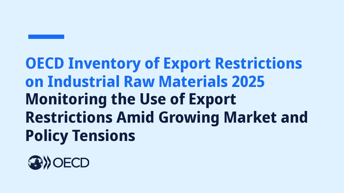 Demand for critical #RawMaterials, including minerals, is rising.

Yet, governments are increasingly restricting the minerals trade.

Today we released the new <a href="/OECD/">OECD ➡️ Better Policies for Better Lives</a> Inventory of Export Restrictions on Industrial Raw Materials: oe.cd/61X