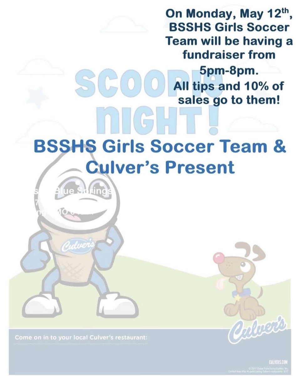 See you tonight at Culver’s in Blue Springs!!!