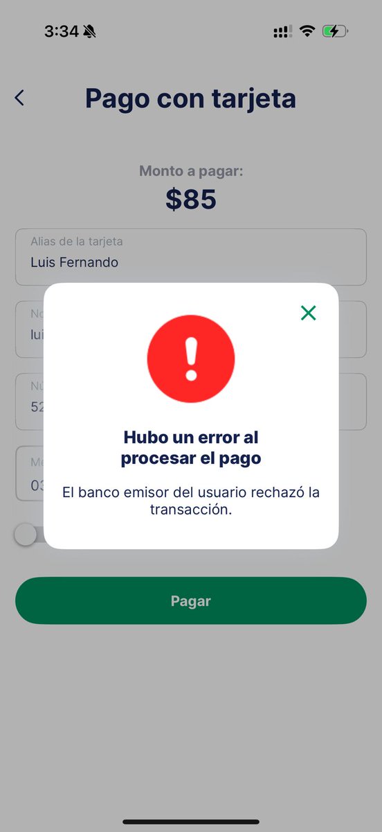 LetyCortes23's tweet photo. @CFEmx ¿Tienen problemas para pagar en la APP?, llevo una semana tratando de pagar con diferentes tarjetas y apoyo de familiares pero en todas arroja la misma notificación. 
Las tarjetas si tiene crédito para aceptar el pago y los bancos nos dicen que el problema es con la APP https://t.co/KDRMHRUHgv