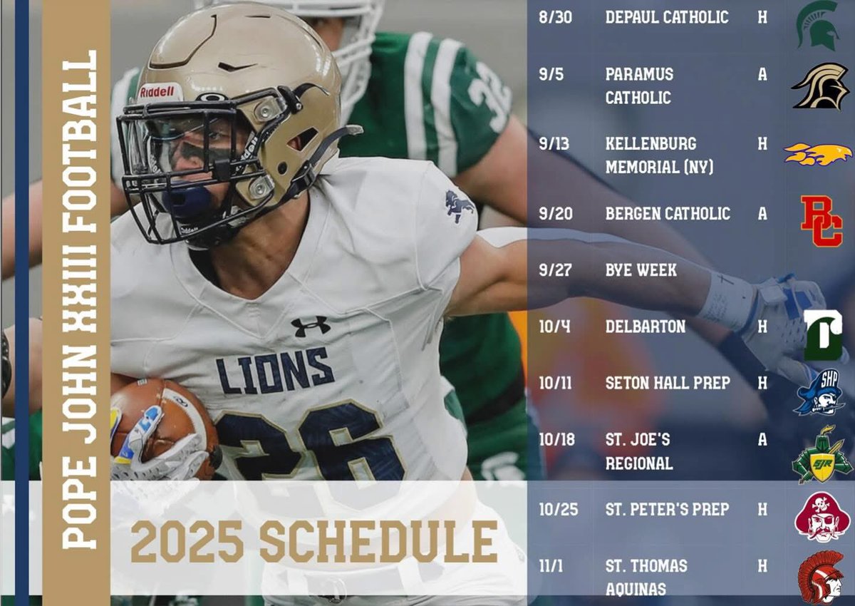 Matthew Johnson (@matt_g_johnson_) on Twitter photo The 2025 <a href="/PopeJohnLionsFB/">Lions Football</a> schedule is released. Can’t wait to get started. #essehonorempatrinostro #wearepopejohn
<a href="/GregCooperUSA/">Natl Recruiting Dir | Military Appreciation Bowl</a> <a href="/CoachNapoleon/">Brandon Napoleon</a> <a href="/ThayneBukowski/">Thayne Bukowski</a> <a href="/keegan_linwood/">Keegan Linwood</a> <a href="/Br0ckMcCullough/">Brock McCullough</a> The 2025 <a href="/PopeJohnLionsFB/">Lions Football</a> schedule is released. Can’t wait to get started. #essehonorempatrinostro #wearepopejohn
<a href="/GregCooperUSA/">Natl Recruiting Dir | Military Appreciation Bowl</a> <a href="/CoachNapoleon/">Brandon Napoleon</a> <a href="/ThayneBukowski/">Thayne Bukowski</a> <a href="/keegan_linwood/">Keegan Linwood</a> <a href="/Br0ckMcCullough/">Brock McCullough</a>