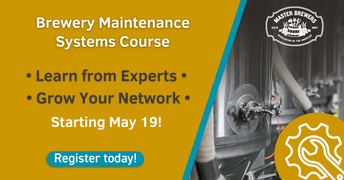 Don't miss out! Our Brewery Maintenance Systems Hybrid Course starts next week. Enroll now to secure your spot and elevate your skills to save time and money in your brewery!
 
Sign up:  bit.ly/3Llbg4B
 
#MasterBrewersCourses #EnrollNow #ProfessionalDevelopment