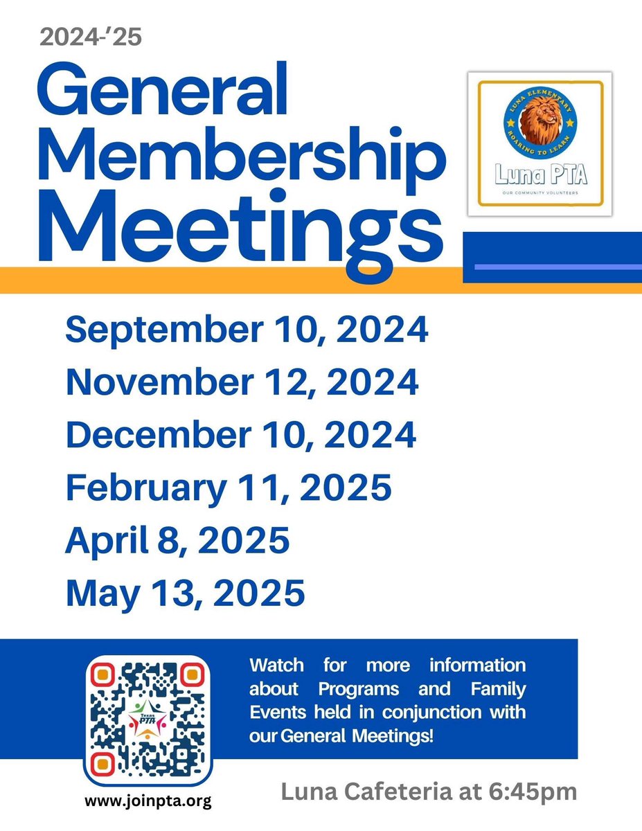 Join us for our last PTA meeting of the year tomorrow evening. It will be our election meeting voting on the Board for the 2025-2026 school year.