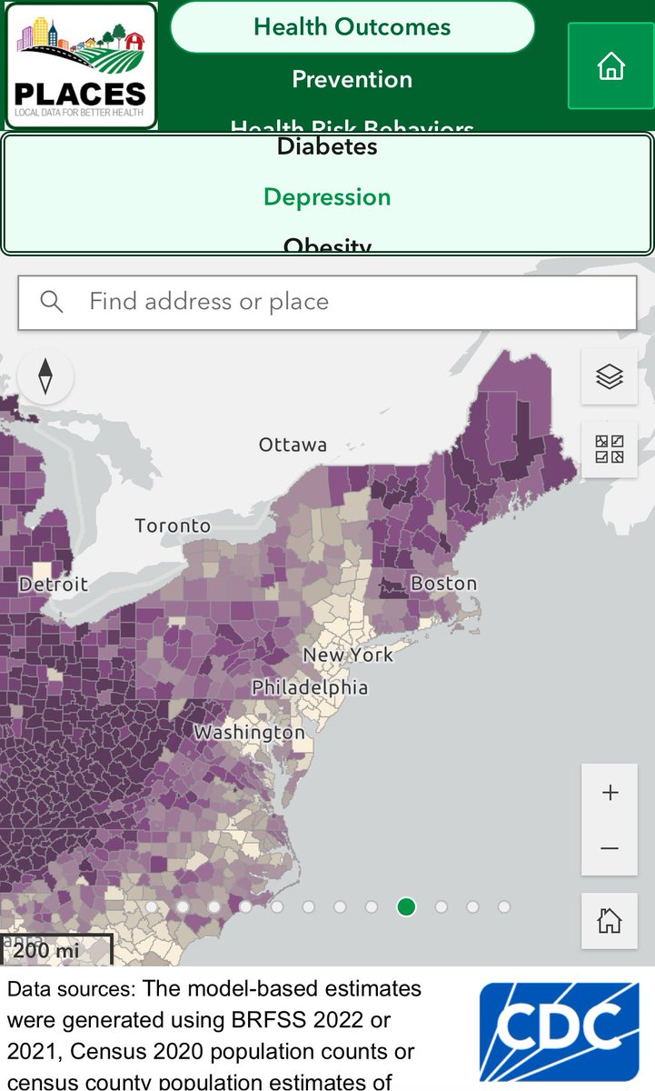 Whenever people say that New York is unlivable, that the grind is dehumanizing, that the subway sucks etc, I show them this map of depression. (There’s an equivalent one for obesity and “all teeth lost”, meaning meth.) Whatever they say on the news, we are happy here.