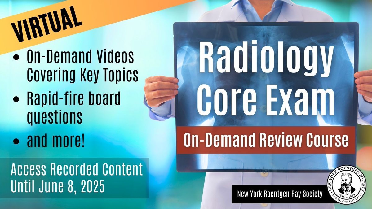 LAST CHANCE to register! This is the last week to register for the NYRS #Radiology Core Exam Review Course. All recorded content will be available until June 8, register now to supercharge your exam prep!

Register Now: nyrscerc.com

#NYRSCERC2025 #NYRSCERC